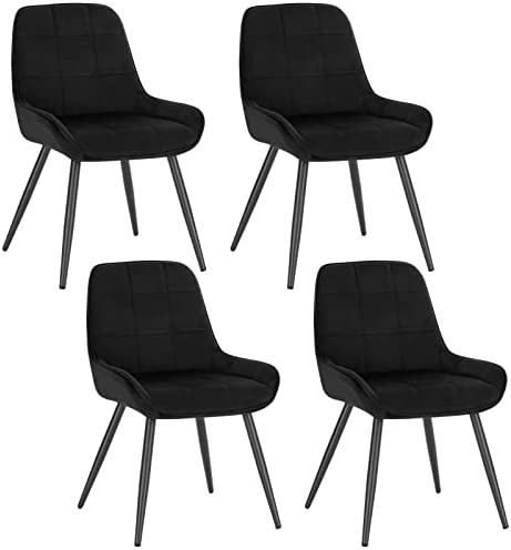 WOLTU Lot de 4 Chaises de Salle à Manger, Chaises Relaxantes en Velours, Chaises Scandinaves Ergonomiques avec Dossier pour Salon, Salle de séjour, Cuisine, Chambre à Coucher,Noir, BH331sz-4 Fiche Technique et Prix au Maroc