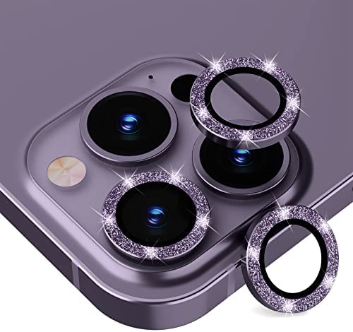 GGOOIG Caméra Arrière Protecteur pour iPhone 14 Pro/14 Pro Max,Verre Trempé,Alliage D'aluminium Anneau Métallique Clignotant Camera Lens Protecteur pour iPhone 14 Pro/14 Pro Max-Flash Violet Fiche Technique et Prix au Maroc