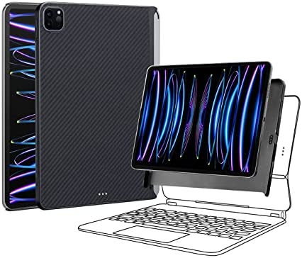 PITAKA Coque Magnétique pour iPad Pro 12.9" 2022/2021 (6e/5e génération) Compatible avec Magic Keyboard Housse de Protection Housse de Tablette Ultra-Mince en Fibre Aramide [MagEZ Case 2] Noir/Gris Fiche Technique et Prix au Maroc
