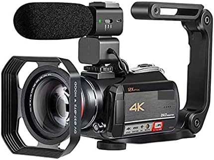 OLLIRG avec caméra HD Caméscope caméra vlog for Les vidéos de Prise de Vue d'enregistrement de VLog AC5 Professionnel 4K 12X Caméras de Stream en Direct Zoom Optique (Color : Bundle A) Fiche Technique et Prix au Maroc