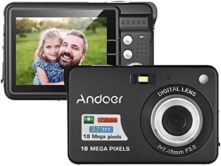 Andoer Appareil Photo Numérique Autofocus Compact Caméra, HD 720 p Caméscope vidéo numérique avec 2 Piles 8 x Zoom numérique 2,7" LCD pour Enfant, Adolescent, Étudiant, Adulte, Débutant Fiche Technique et Prix au Maroc