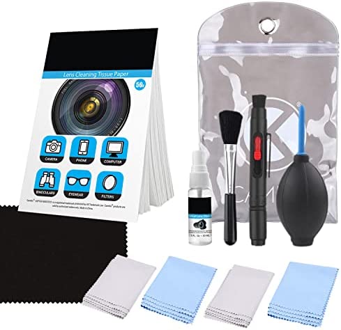 Kit de Nettoyage Professionnel pour Appareils Photo Reflex Numériques (Canon, Nikon, Pentax, Sony) Incluant 1 Stylo de Nettoyage d'Objectif Double Face / 1 Flacon de Liquide de Nettoyage Sans Alcool pour Lentille Optique / 1 Livret de 50 Lingettes de Nettoyage d'Objectif/ 1 Brosse pour Objectif / 1 Souffleur d'Air / 5 Chiffons de Nettoyage en Micro-Fibre (avec liquide de nettoyage) … Fiche Technique et Prix au Maroc