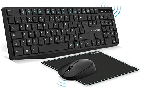 Advance | Ensemble Clavier Souris sans Fil +Tapis | Kit Bureautique Complet pour PC/Portable | Clavier Ergonomique Azerty | Souris Optique 1600 DPI Max et Molette Silencieuse | Tapis Antidérapant Fiche Technique et Prix au Maroc