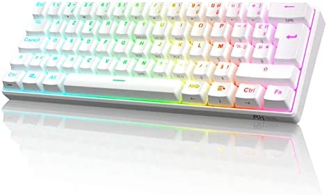 RK ROYAL KLUDGE RK61 Clavier Blanc sans Fil, AZERTY Français 60% Clavier Gamer Mécanique RGB Rétroéclairé par Touche Personnalisable, Touches à Double Injection (Switch Bleu échangeable à Chaud)Avis,  Fiche Technique et Prix au Maroc