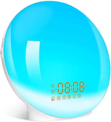Togaga Réveil Lumineux, Radio Réveil Simulateur d'Aube et Crépuscule Lampe de Chevet 16 Niveaux Luminosité 7 Couleurs Lumières 7 Sons Naturels Radio FM 2 Réveils Fonction Snooze Veilleuse Enfant Fiche Technique et Prix au Maroc