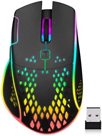 VEGCOO Souris de Jeu sans Fil Rechargeable en nid d'abeille avec lumière RVB/clic Silencieux/DPI réglable, Souris de Jeu Optique pour Ordinateur Portable Fiche Technique et Prix au Maroc