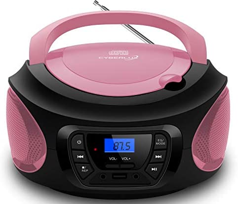 Boombox - Lecteur CD portable - CD/CD-R - USB - Radio FM - Entrée AUX-IN - Prise casque - Radio enfants - Radio CD - Chaîne stéréo - Système compact - Rose vif (Pretty Pink) Fiche Technique et Prix au Maroc