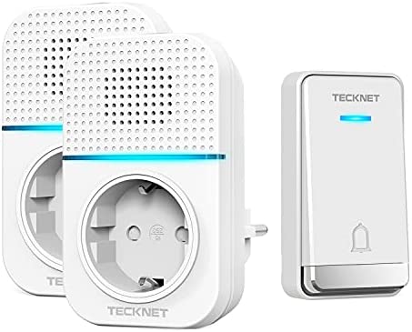 Sonnette sans Fil 400M, TECKNET Sonnette Étanche IP65, Kit de 1 Carillon et 2 Récepteur Enfichables avec Fonction de Charge et lumière LED, 32 Mélodies 5 Niveaux Volumes, pour Maison, Bureau, Hôtel Fiche Technique et Prix au Maroc