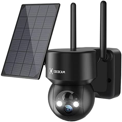 COCOCAM Caméra Surveillance WiFi Solaire Extérieure sans Fil Caméra IP avec Panneau Solaire Batterie 10000mAh Vision Nocturne Colorée avec Spotlight Détection Humaine PIR Stockage Cloud IP66 (M) Fiche Technique et Prix au Maroc