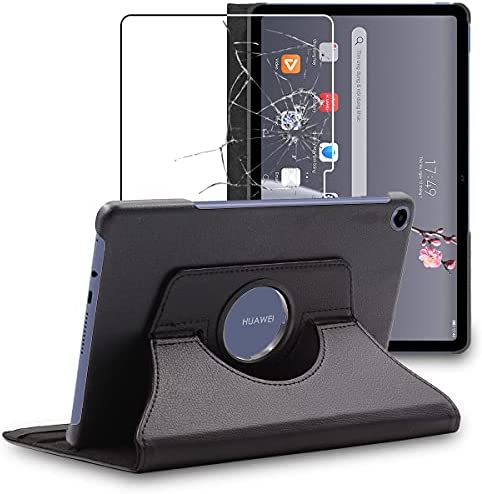ebestStar - Coque Compatible avec Huawei MatePad T 10, T 10S Housse Protection Etui PU Cuir Support Rotatif 360, Noir + Film Verre Trempé [MatePad: 240.2 x 159 x 7.9 mm, 10.1''] Fiche Technique et Prix au Maroc