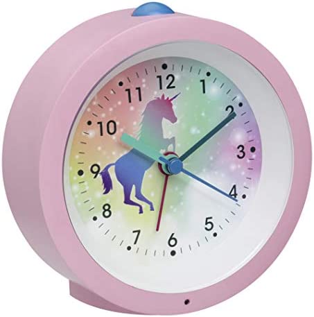 TFA Dostmann Réveil analogique pour Enfants Licorne, 60.1033.12, avec Motif de Cheval, sans tic-tac, Alarme de réveil et éclairage, Rose, Plastique, Fiche Technique et Prix au Maroc