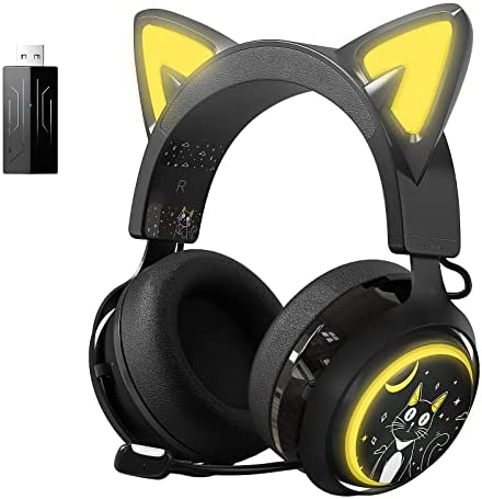 SOMIC Casque de Jeu sans Fil, Casque Bluetooth pour Smartphone, Micro rétractable, Son Surround 7.1, Pilotes 50 mm, éclairage RVB, Joli Casque d'oreille de Chat pour Filles Noir Fiche Technique et Prix au Maroc