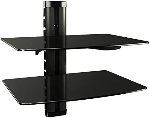 RICOO DVD-B2XL Etagere Murale 2 Etages Hauteur réglable Gestion de Cables Meuble TV Design Support Murale pour Accessoires TV Noir/Verre Noir Fiche Technique et Prix au Maroc