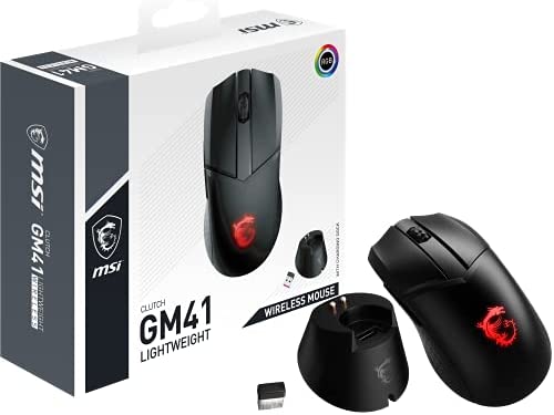 MSI CLUTCH GM41 LIGHTWEIGHT WIRELESS Souris Gaming, Capteur Optique 20000 DPI, Symétrique, Switches OMRON +60M Clics, 6 boutons, 80h Batterie, Charging Dock, Latence 1ms, RGB, 74g, Filaire/Sans Fil Fiche Technique et Prix au Maroc