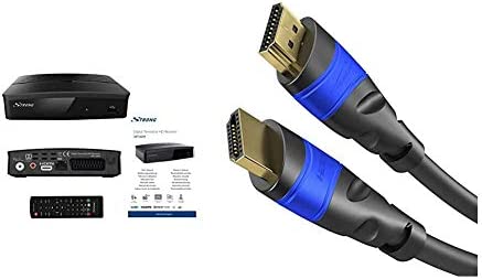 STRONG SRT 8209 Décodeur TNT Full HD DVB-T2, Récepteur HEVC avec Fonction enregistreur, Noir & KabelDirekt 1,5m Câble HDMI 4K Compatible avec Top Series 157 Noir/Bleu Fiche Technique et Prix au Maroc