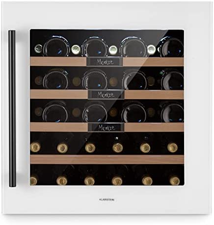 KLARSTEIN Cave a Vin Encastrable, Réfrigérateur à Vin, Porte en Verre, Cave à Vin Vieillissement, Zone Unique, Prosecco, Ecran Tactile, Réfrigérateur Bar, Frigo, Protection UV, 5-20°C, 36 Bouteilles Fiche Technique et Prix au Maroc