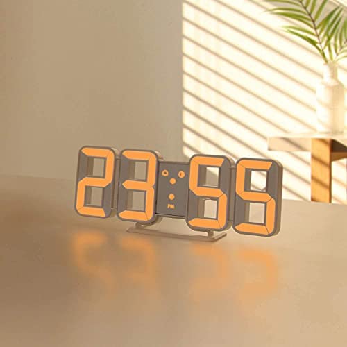 LED Réveils Numériques, Réveils 3D LED Horloge Murale Numérique Horloge Numérique Murale à LED avec Fonction de Répétition de 3 Luminosité (Blanc-Orange) Fiche Technique et Prix au Maroc