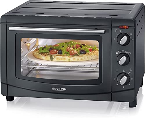 SEVERIN Mini-Four à chaleur tournante 20 L avec pierre à pizza et tournebroche, Four posable 1 500 W design simple et élégant, Mini-four électrique minuteur 60 min, Noir, TO 2068 Avis, Fiche Technique et Prix au Maroc