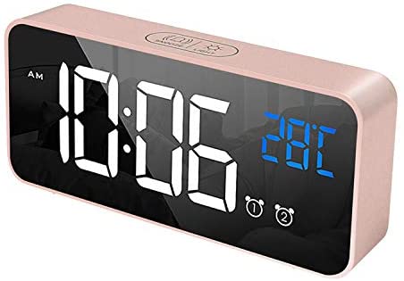 HOMVILLA Réveil Numérique avec Grand Affichage de la Température LED, Alarme de Miroir Portable avec Double Roupillon Temps Gradateur de Luminosité Réglable sur 4 Niveaux 13 Musique Fiche Technique et Prix au Maroc
