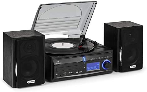 AUNA DS-2 - Chaîne stéréo, Platine Vinyle, Lecteur CD, Récepteur Radio, Entrées USB/SD, Fonction enregistreur MP3, Horloge intégrée, Fonction réveil, Egaliseur - Noir Fiche Technique et Prix au Maroc