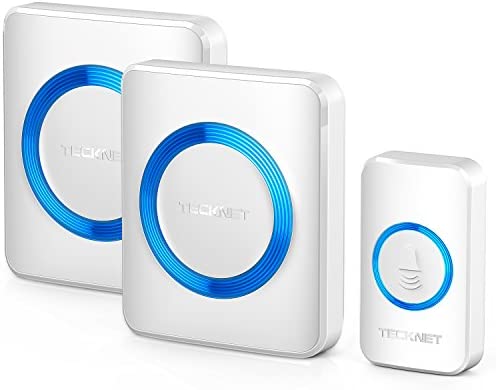 TECKNET Sonnette sans Fil Étanche Carillon électronique, Kit de Carillon avec LED Bleu, Enfichable Sonnette, 38 Mélodies, 400m Gamme, 4-Niveaux Volume avec 2 Récepteur Fiche Technique et Prix au Maroc