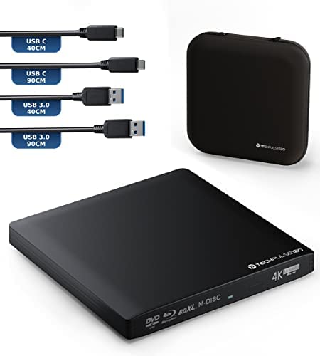 techPulse120 Externe USB 3.1 Type-C Graveur de UHD Blu-Ray CD DVD en Aluminium pour Ordinateur, Windows macOS Deluxe Paket Noir Fiche Technique et Prix au Maroc