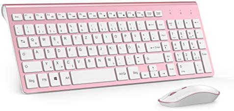 JOYACCESS Clavier Souris sans Fil, 2,4Ghz Ultra-Fins Compacte Ensemble Clavier Souris,Portable Silencieux 2400 DPI Ergonomique Souris sans Fil pour PC, Smart TV, Ordinateur(AZERTY)-Rose Blanc Fiche Technique et Prix au Maroc