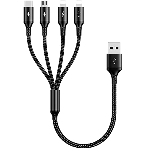 UZAHSK 4A Multi USB Câble, 35cm 4 en 1 Multi Chargeur USB Câble en Nylon Tressé Avec Micro USB/2*iP/Type C Connecteurs Pour Phone 7/8/X/11/12/13 Samsung Galaxy S10/S9/Huawei/Honor/OnePlus/Kindle/LG. Fiche Technique et Prix au Maroc