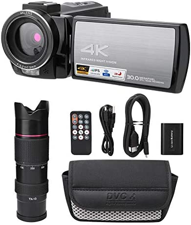 Caméra vidéo caméscope, caméra à Zoom numérique VBESTLIFE4K HD WiFi 16X, écran Tactile HD de 3,0 Pouces, caméra vidéo de Vision Nocturne avec téléobjectif et Batterie. (# 2: téléobjectif et Batterie) Fiche Technique et Prix au Maroc