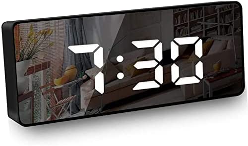 JJN Réveil Numérique, Réveil Miroir avec Affichage à LED de Date/Température,Lumière de Nuit , Luminosité Réglable Réveil Snooze pour Voyage/Chambre/Bureau/Cuisine, Charge des Ports USB, Noir Fiche Technique et Prix au Maroc