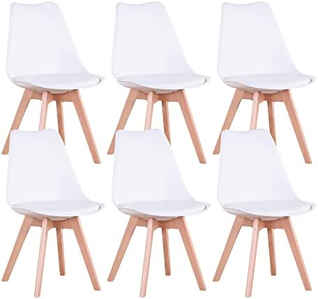 Uderkiny Chaise Salle a Manger, Lot de 6 Chaises, Chaise Scandinave avec Pieds en Bois de Hêtre, pour Salle à Manger, Cuisine, Salon, Chambre, Bureau (Blanche) Fiche Technique et Prix au Maroc
