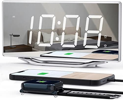 ROCAM LED Réveil Numérique, 8,7'' Miroir Horloge Digitale, Réveil de Chevet pour Gros Dormeur à Maison/Bureau, USB Port,12/24 Heures, Luminosité et Volume Réglable, Argenté Fiche Technique et Prix au Maroc