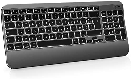 Clavier sans Fil pour Mac, 3 Canaux Bluetooth, Rechargeble, Luminex, Touche Ronde Ergonomique, Layout AZERTY avec Full Size, Clavier Rétroéclairé pour iMac/Macbook/Mac OS/Ipad, Gris foncéAvis,  Fiche Technique et Prix au Maroc