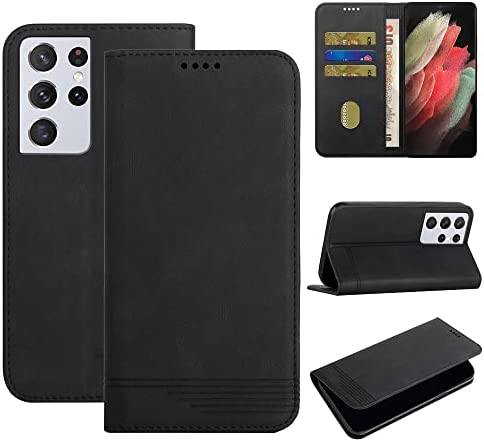 CASAFUNY Coque pour Samsung Galaxy S21 Ultra 5G (6,8 Pouces), Protection Etui Housse PU Cuir Portefeuille Magnétique Flip Case avec Porte Cartes Stand Fonction pour Samsung Galaxy S21 Ultra, Noir Fiche Technique et Prix au Maroc