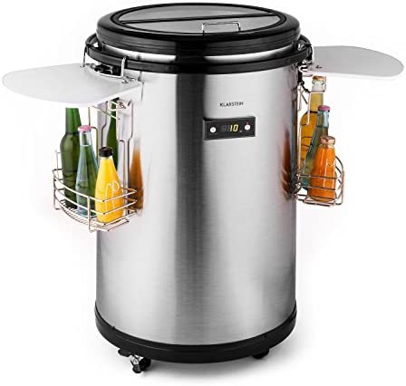KLARSTEIN Mr. Barbot Glacière boissons mini bar (50 L, roulettes compact, paniers à boissons, acier inoxydable, affichage de la température, classe énergétique A+) Fiche Technique et Prix au Maroc