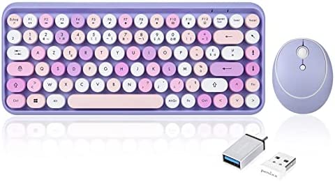 Perixx PERIDUO-713 Ensemble Mini Clavier et Souris sans Fil 2.4 GHz, Touches de Style Rétro Arrondies, Violette, AZERTY Fiche Technique et Prix au Maroc