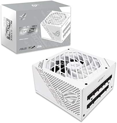 ASUS ROG Strix 850W Gold Blanc Bloc d’alimentation (radiateurs ROG, ventilateurs axiaux à double roulement à billes, technologie 0dB, certification 80 plus Gold, câbles modulables, Garantie 10 ans) Fiche Technique et Prix au Maroc