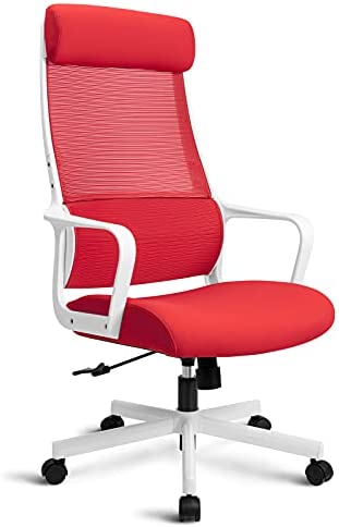 MELOKEA Chaise Bureau Rose Chaise de Bureau Ergonomique avec Support Lombaire et Appui-tête réglable, Chaise en Maille Respirante, Coussin d'assise réglable en Hauteur 10 cm, 150 kg Rouge Fiche Technique et Prix au Maroc
