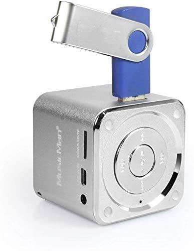 MusicMan Mini Soundstation Enceinte Portable - Lecteur MP3, USB, Prise en Charge de Carte MicroSD, 5 Heures de Temps de Lecture Batterie Rechargeable - Idéal pour voyager (Argent) Fiche Technique et Prix au Maroc