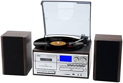 Jorlai Platine Tout-en-Un avec Haut-Parleur stéréo Externe, Lecteur de Disque Bluetooth 3 Vitesses avec Lecture CD/Cassette, Radio AM/FM, Codage USB/SD, entrée Aux-in/RCA Line-Out Fiche Technique et Prix au Maroc