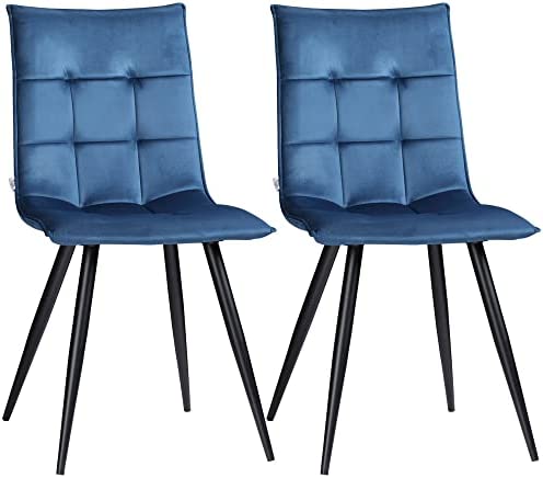 HOMCOM Lot de 2 chaises de Salle à Manger en Tissu Aspect Velours capitonné et piètement Acier - BleuAvis,  Fiche Technique et Prix au Maroc