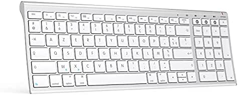Clavier sans Fil Multi-Dispositifs pour Macbook, Clavier Bluetooth Rechargeable AZERTY Connecter 1 à 3 appareils pour iMac, iPad, iPhone, Mac OS X, iOS, Apple OS- Blanc/Argent Fiche Technique et Prix au Maroc