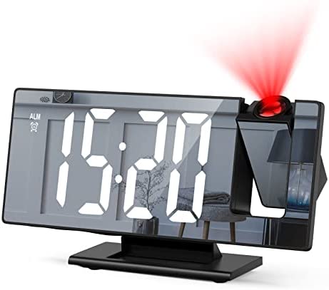 Criacr Reveil Projecteur Plafond, Réveil Matin avec Écran LED Miroir, Horloge Digitale Projection LCD Tournée à 180°, Réveil Numérique avec Snooze Affichant Heure Date Température Alimentation par USB Fiche Technique et Prix au Maroc