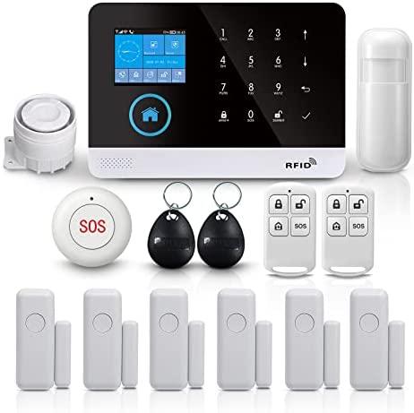 PGST Alarme sans Fil pour Maison sans Fil, 14 Kits intelligents WiFi Life dispositifs, avec 1 sirène, 6 capteurs pour Porte fenêtre, 1 capteur de Mouvement, 2 télécommandes, 1 Bouton SOS (PG103-2G-A) Fiche Technique et Prix au Maroc