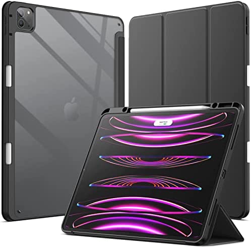 JETech Coque pour iPad Pro 12.9 Pouces (2022/2021/2020/2018) avec Porte-Pencil, Étui Housse Arrière Transparent Fin Support Antichoc Tablette (Noir) Fiche Technique et Prix au Maroc