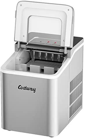 COSTWAY Machine à Glaçons de Comptoir 12KG /24H Portable 9 Glaçons par 8 Min avec Réservoir 1,6L, Auto-Nettoyage,Affichage-LCD Pelle et Panier Amovible 120W pour Maison, Bureau, Bar (Argent 2) Avis, Fiche Technique et Prix au Maroc
