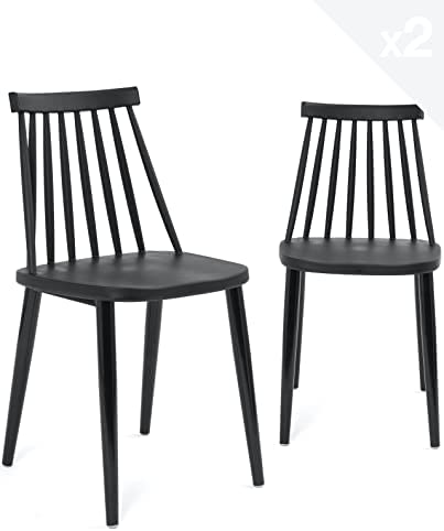 KAYELLES Lot de 2 chaises de Cuisine bistrot à barreaux BAO (Noir) Fiche Technique et Prix au Maroc