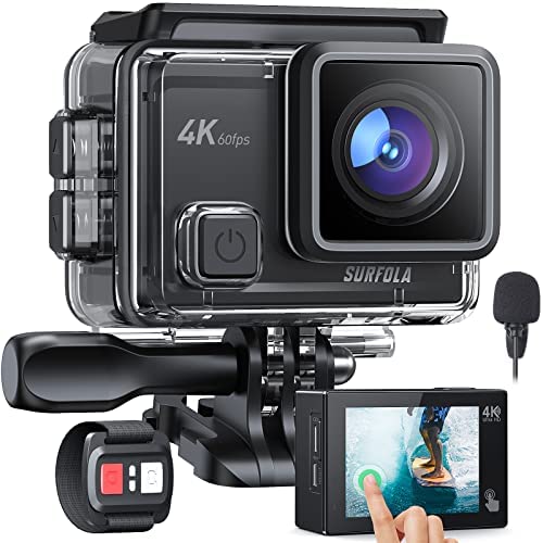 Surfola Caméra Sport 4K 60FPS, Camera Étanche WiFi avec Ecran Tactile, Microphone Externe 8X Zoom avec Télécommande 2X1350mAh Batteries et Kit d'accessoires Fiche Technique et Prix au Maroc