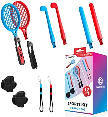 Oniverse Kit 12 en 1 d’accessoires compatibles Nintendo Switch Sports avec dragonnes, raquettes, sabres chanbara, clubs de golf, sangles de jambe et manches universels pour Joy Con Fiche Technique et Prix au Maroc