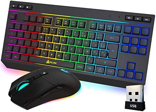 KLIM Duo - Nouveauté 2023 - Pack Clavier Souris Gamer sans Fil AZERTY - Compact, Durable, Ergonomique - Clavier TKL Gamer - Souris sans Fil Gaming pour PC, Mac, Linux - Batterie résistante intégrée Fiche Technique et Prix au Maroc